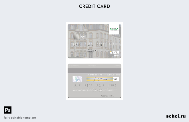 скачать в цифровом формате шаблон дебетовой карты Visa Luxembourg Banque Fortuna